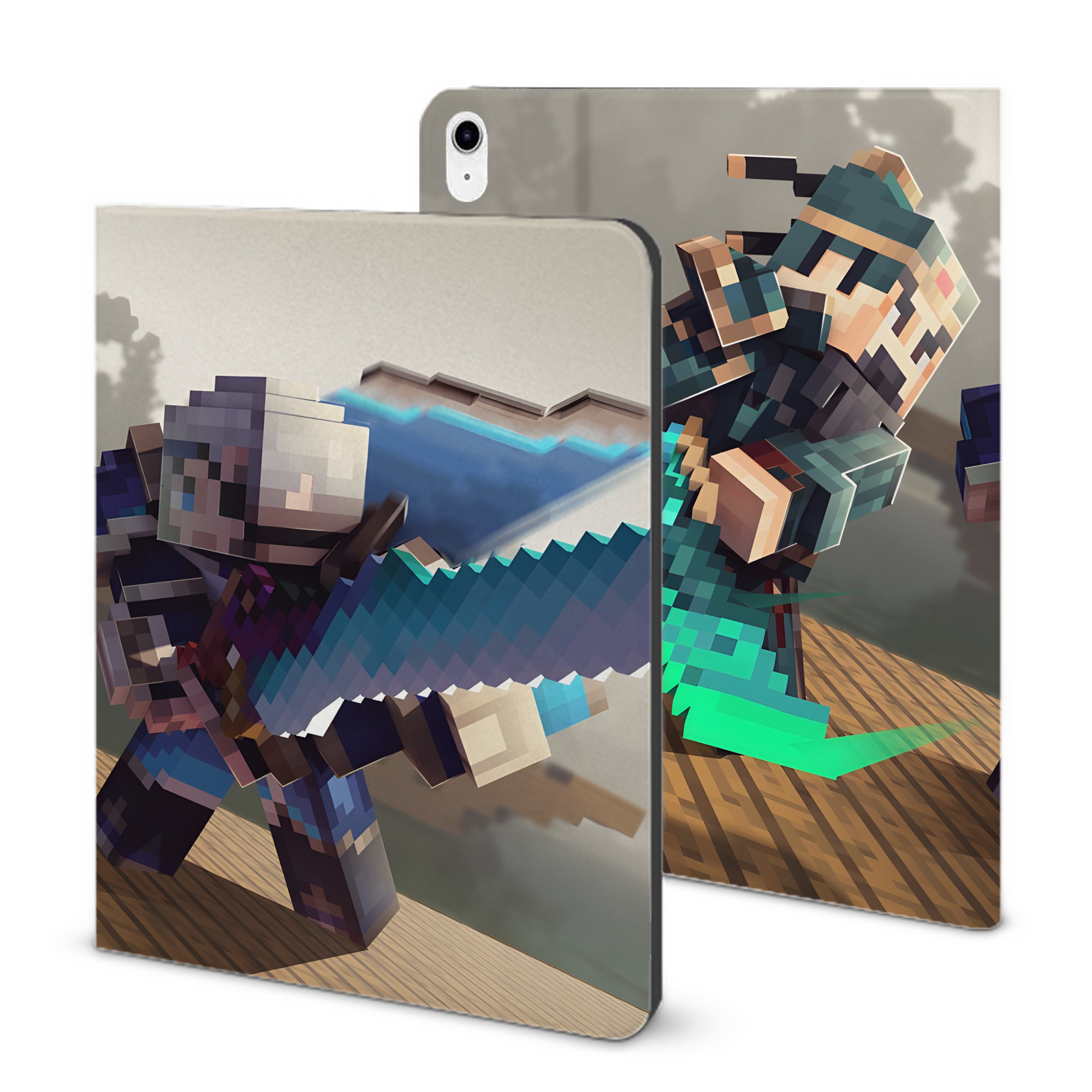 （画像用） マインクラフト ブロックの世界 Minecraft MC Block world IPad ケース ブック型 PUレザー TPU 耐衝撃 軽量 薄型 ペン収納なし 全面保護 IPad 各モデル対応
